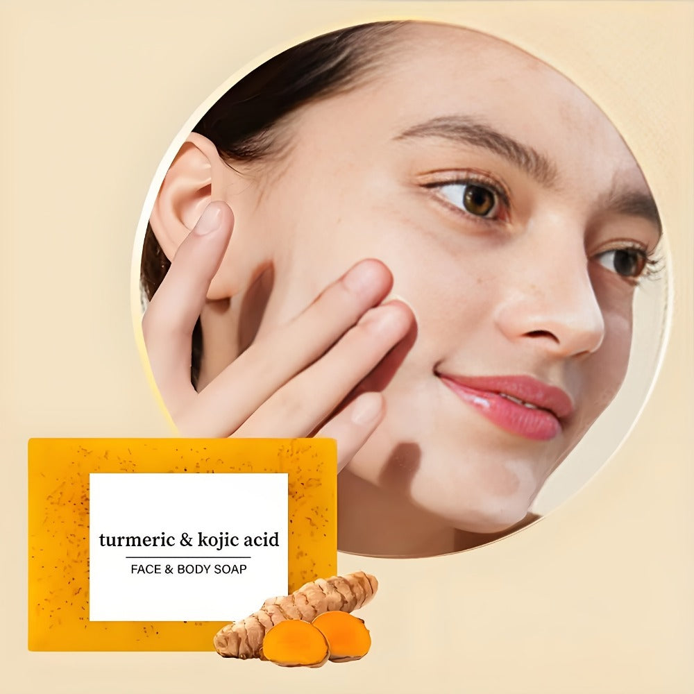 Turmeric and Kojic Acid Bar Soap, Four-Piece Orange Bar Set with Included White Foaming Mesh Net — image 9