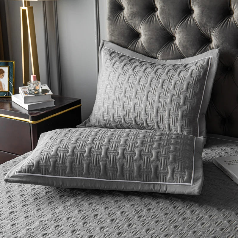 Quilted Padded Continental Bed Cover Three Piece Set