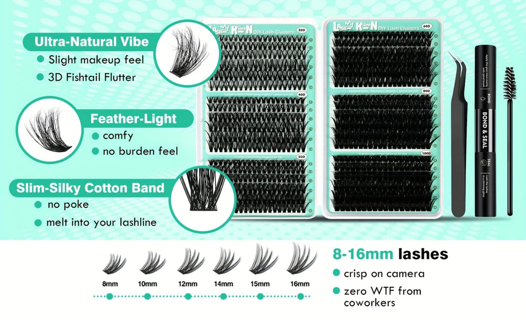 Lash Clusters Kit 708Pcs with Tweezers, Glue & Brush – Soft Silky Fiber False Eyelashes Full Voluminous DIY Lash Extension Se
