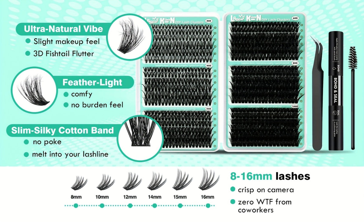 Lash Clusters Kit 708Pcs with Tweezers, Glue & Brush – Soft Silky Fiber False Eyelashes Full Voluminous DIY Lash Extension Se