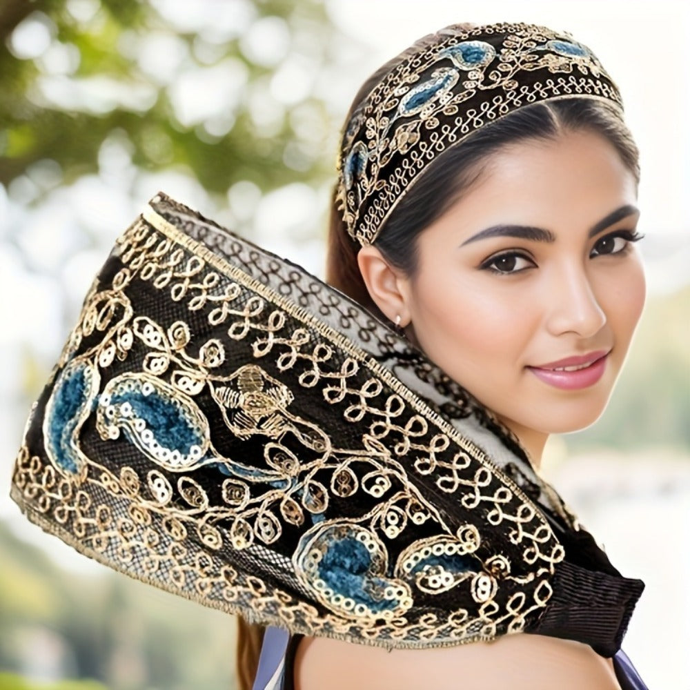 Hair Accessories Two-Piece Wide Embroidered Headband Set with Sequin Floral Details and Color Choices — image 10
