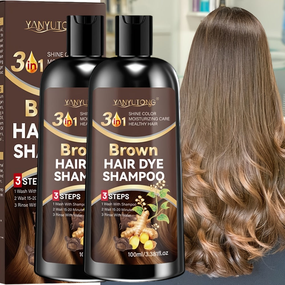 Hair Color Shampoo, YANYUTONG Brown Two-Bottle Set with 3.38oz in Each Labeled Pump Bottle — image 3