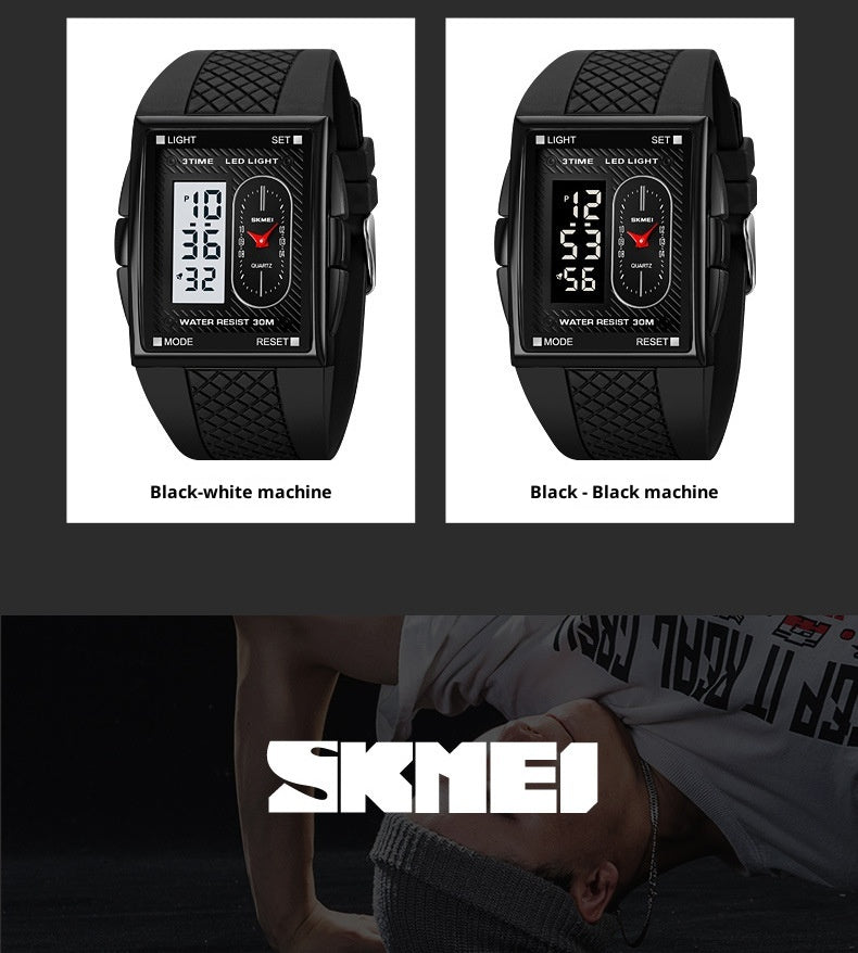 Simple Student Youth Fashion Trend Double Display Multi-functional Sports Waterproof Electronic Watch