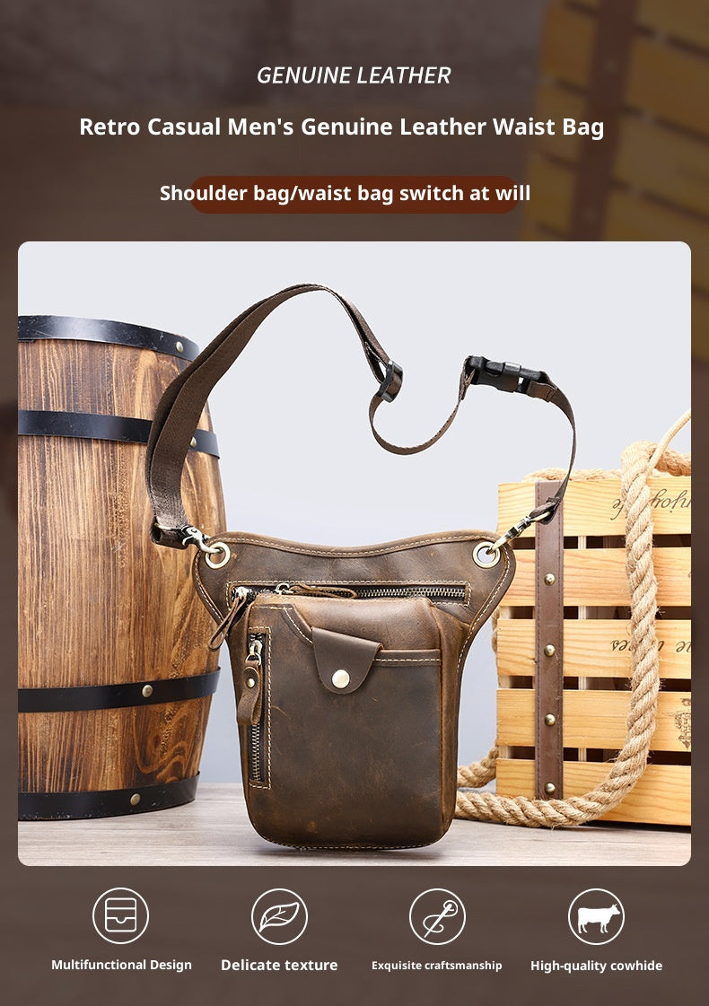 Men's Denim Leather Leg Bag Outdoor Sports