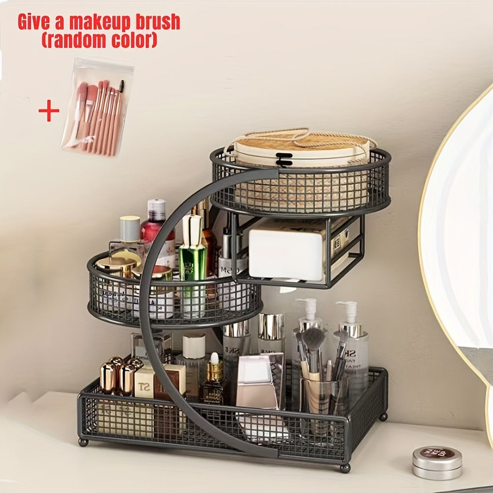 Lightweight Metal Cosmetic Storage Rack with Makeup Brushes Included No-Installation Countertop Organizer for Bathroom Dresse
