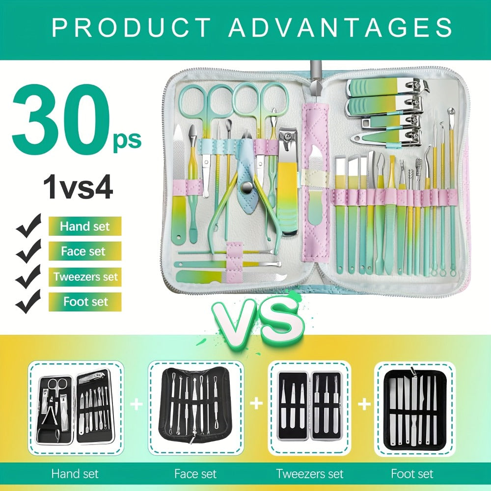 Thirty-Piece Manicure and Pedicure Kit with Gradient Travel Case, Clippers, Scissors and Nail Tools — image 6