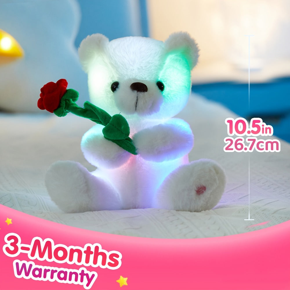 Rose Bear Plush with LED Light Glowing White Bear with Flowers Romantic with the Listed Color, Size or Set Options for Everyd