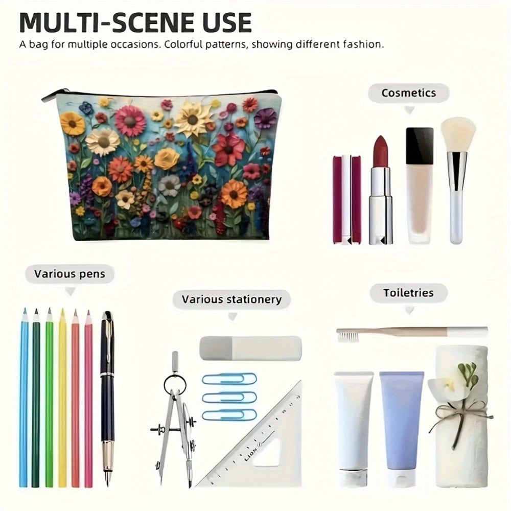 Makeup Bag Four-Piece Daisy Floral Foldable Zipper Pouch Set for Travel, Vanity and Everyday Beauty Storage — image 9