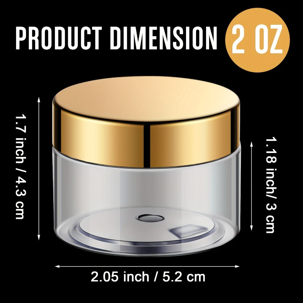 Wide Mouth Plastic Jars with Lids 2oz 100 Pack Clear Cosmetic Containers with Golden Flip Top Lid for Lotion Cream Body Butte