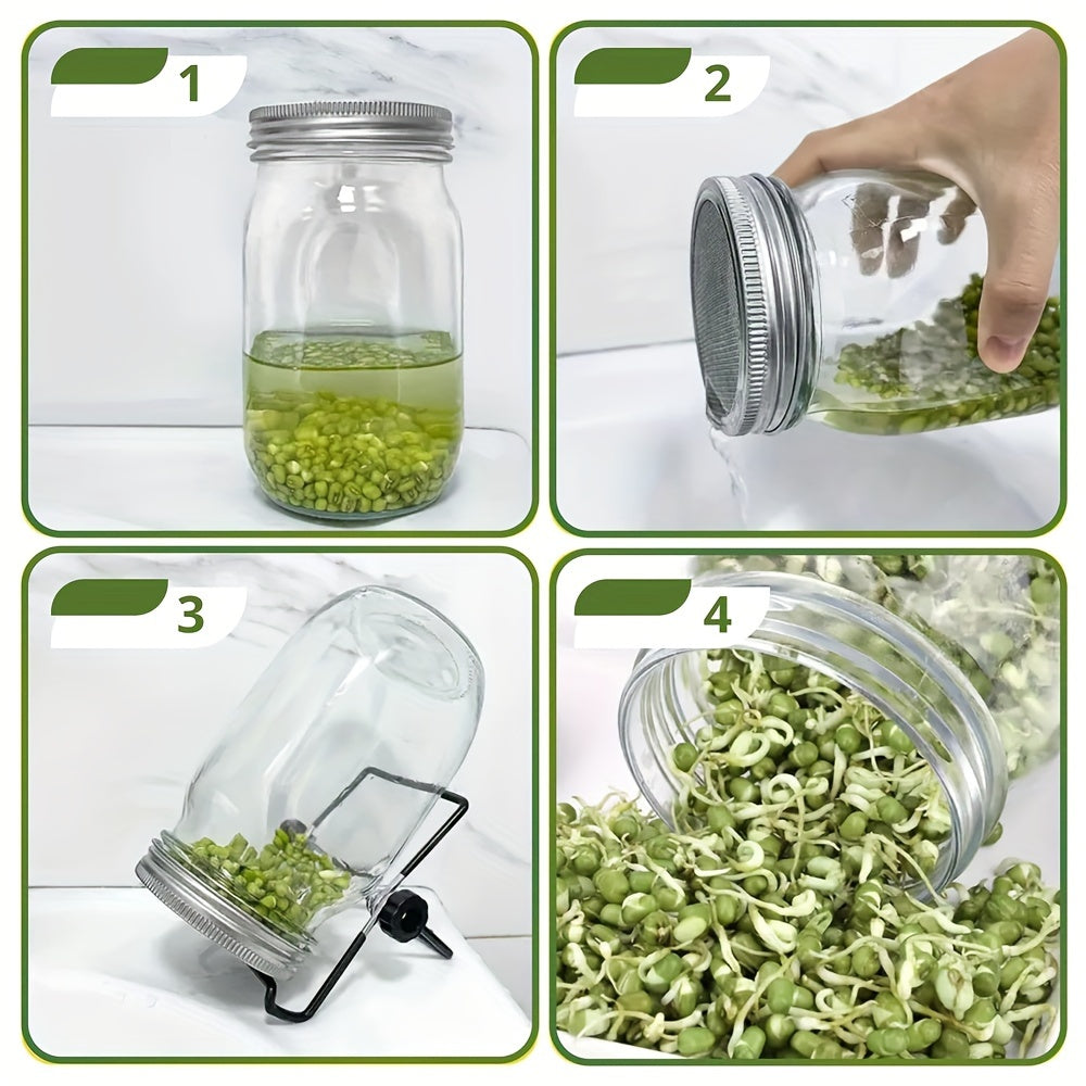 Sprouting Lids for Mason Jars 316 Stainless Steel Screen, 2pcs Lids & 2pcs Stands Wide Mouth Germination Kit — image 5