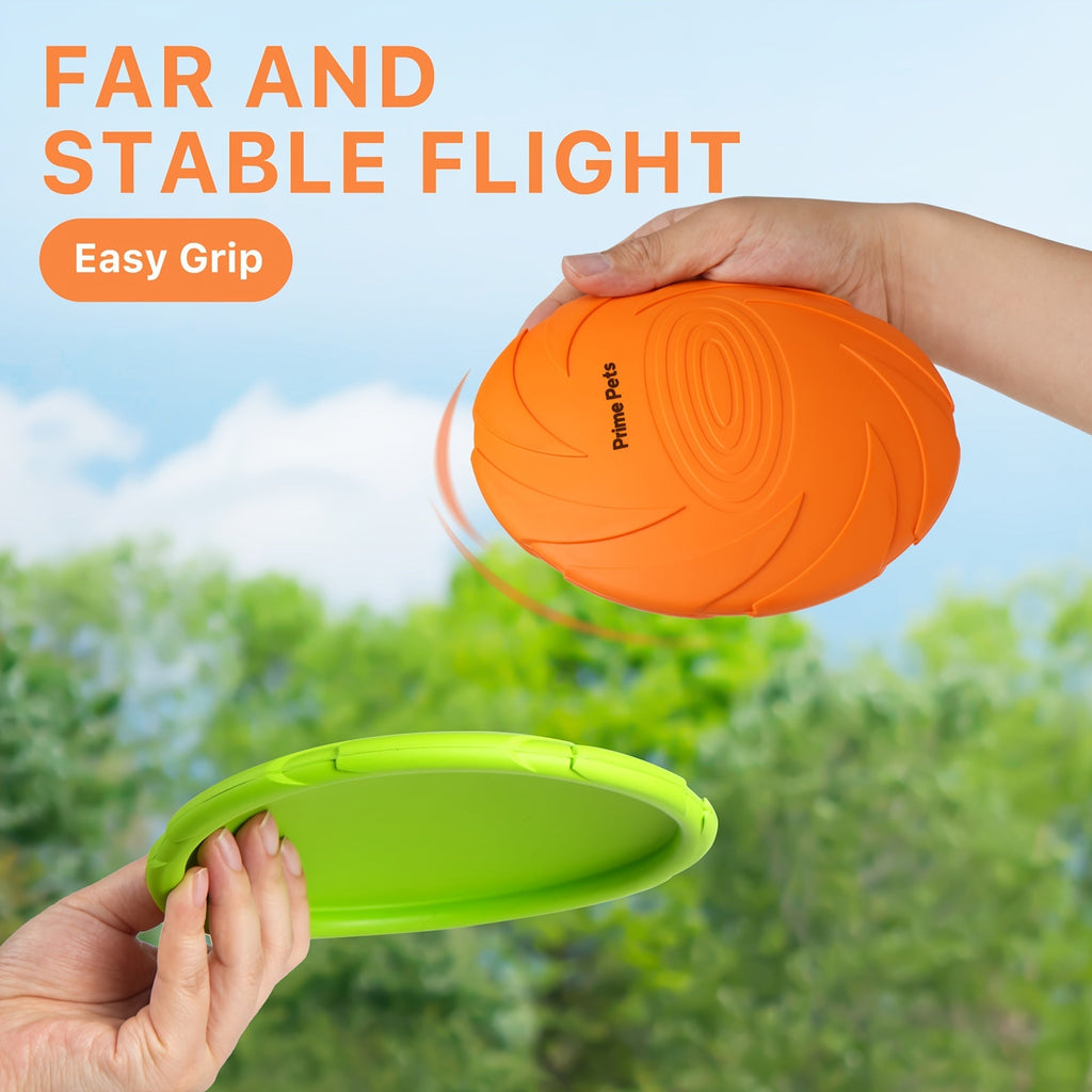 Dog Toys Two-Pack Floating Natural Rubber Flying Discs in Green and Orange for Fetch and Water Play — image 4
