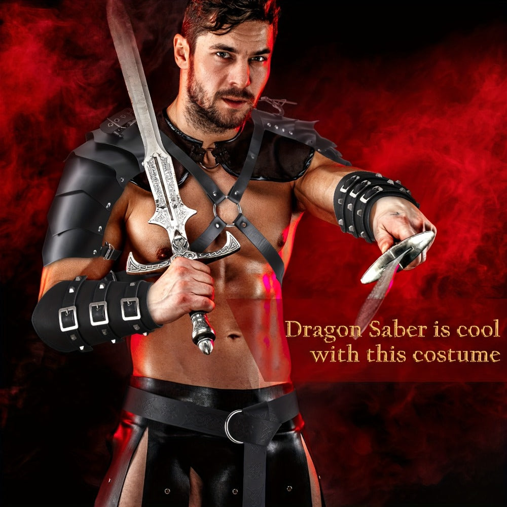 Costume Accessories 4-Piece Medieval Armor Set with Shoulder Cape, Arm Guards and Belt in Black — image 6