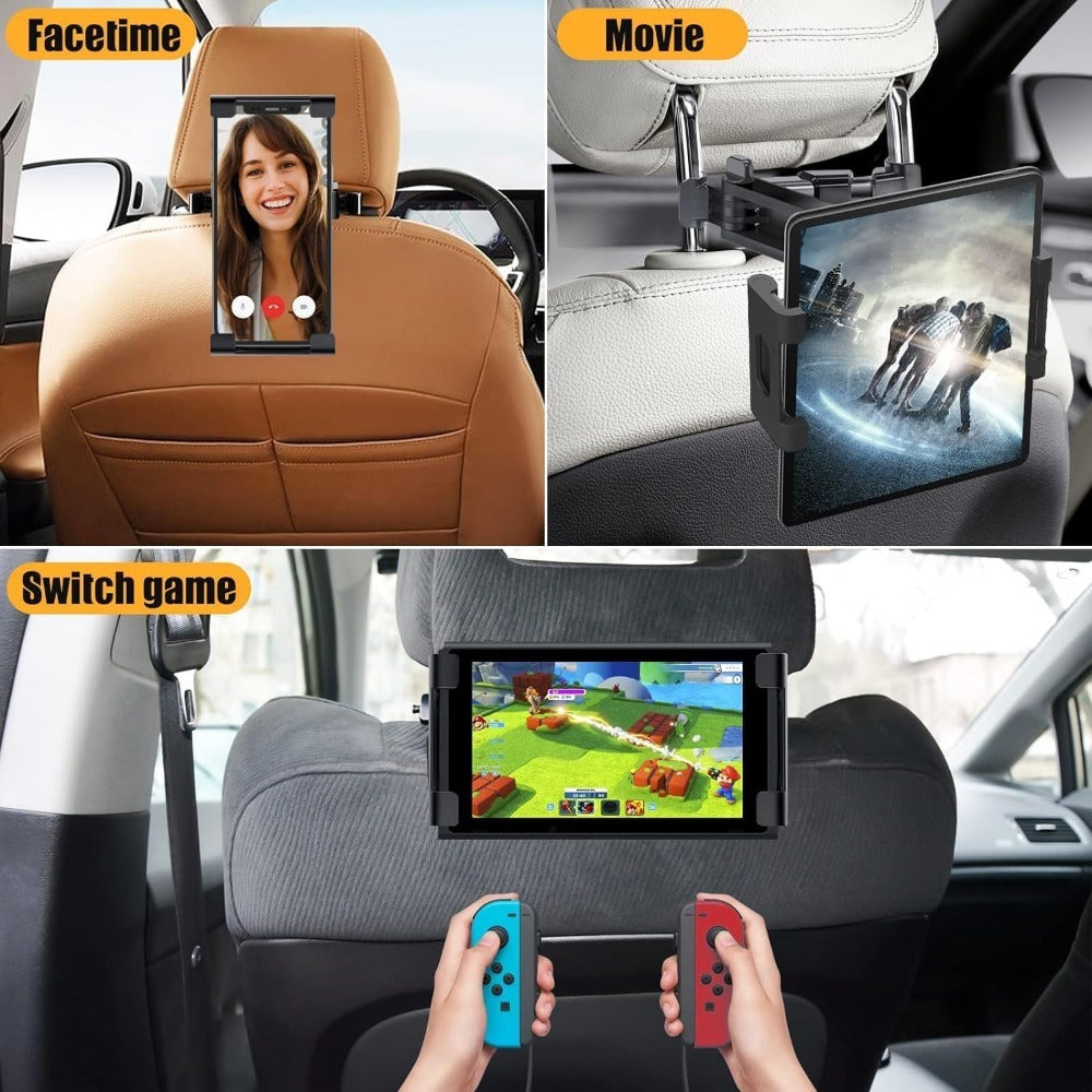 Car Headrest Tablet Mount 2-Pack – 360° Rotating Adjustable Holder for iPad & Tablets 5.5–18.4 Inch, Soft Sponge Padding — im