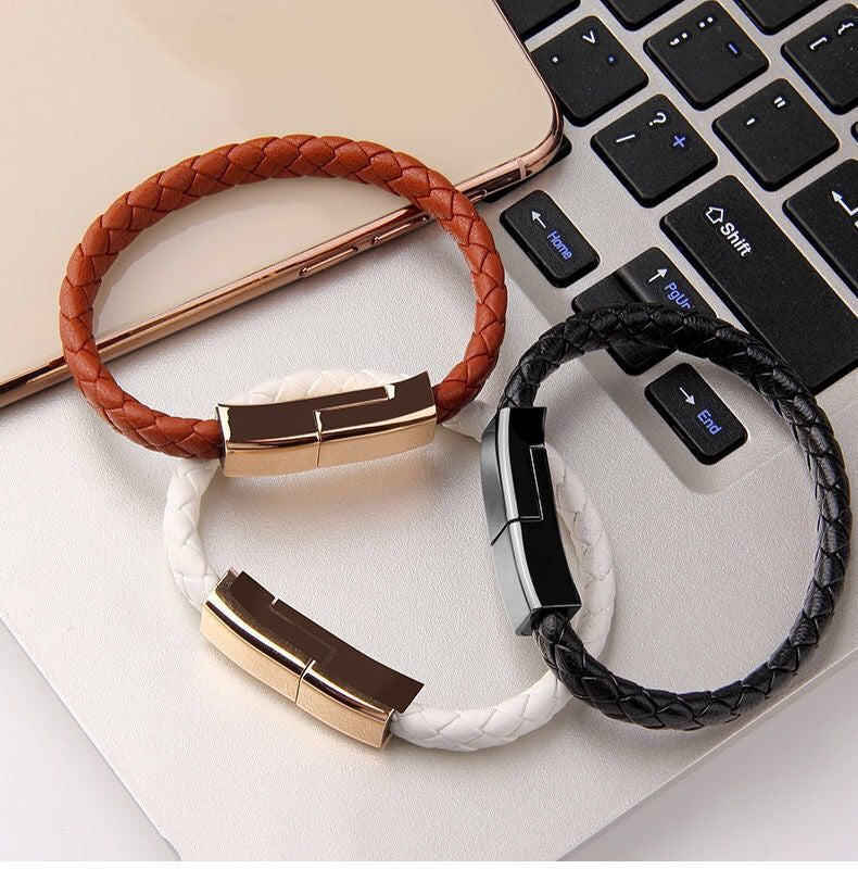 Leather Bracelet Charger Cable - iPhone 14/13, USB-C & Micro USB