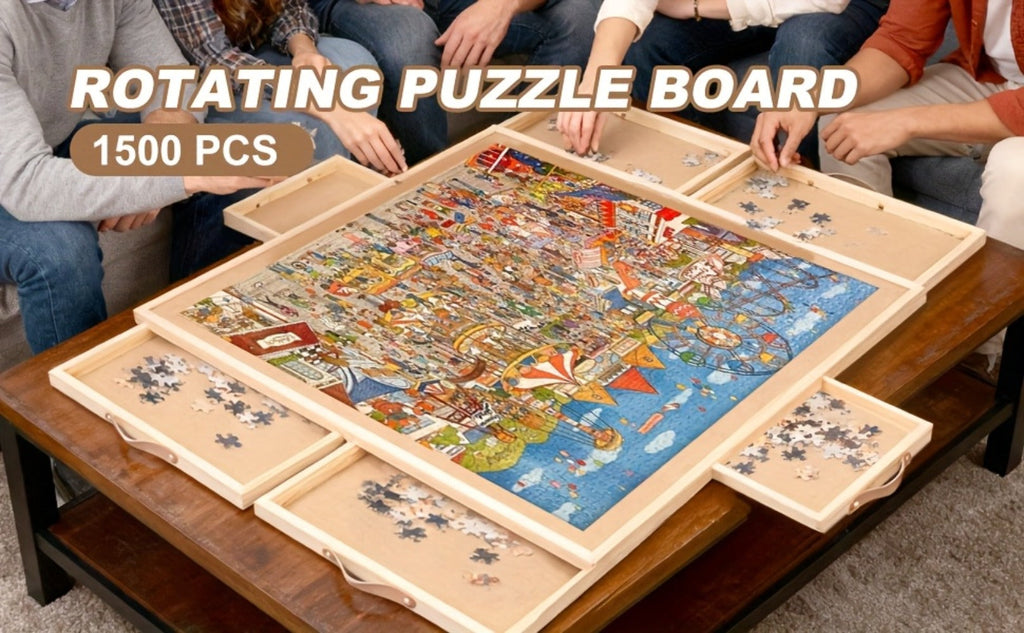 Rotating Wood-Look Puzzle Board with Six Sorting Drawers, Clear Cover and 35 x 27-Inch Surface — image 6