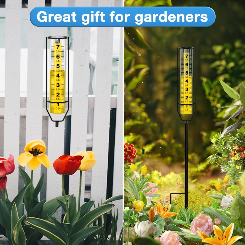 Rain Gauge Outdoor – Large Transparent Freeze-Proof Rain Gauge with Metal Frame, Adjustable Height, Easy-to-Read Measurement 