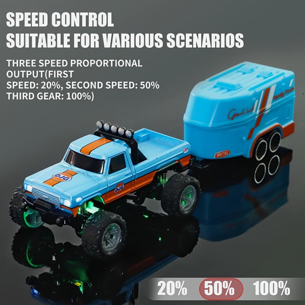 Mini RC Monster Truck 1:64 Scale Alloy Remote Control Car with LED Lights 2.4GHz Speed Steering Adjustable Kids Boys Gift — i
