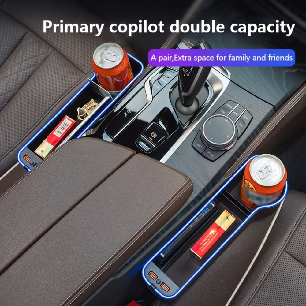 Black Lighted Seat-Gap Car Organizer with Phone Slot, USB Ports and Driver, Passenger or Pair Options — image 9