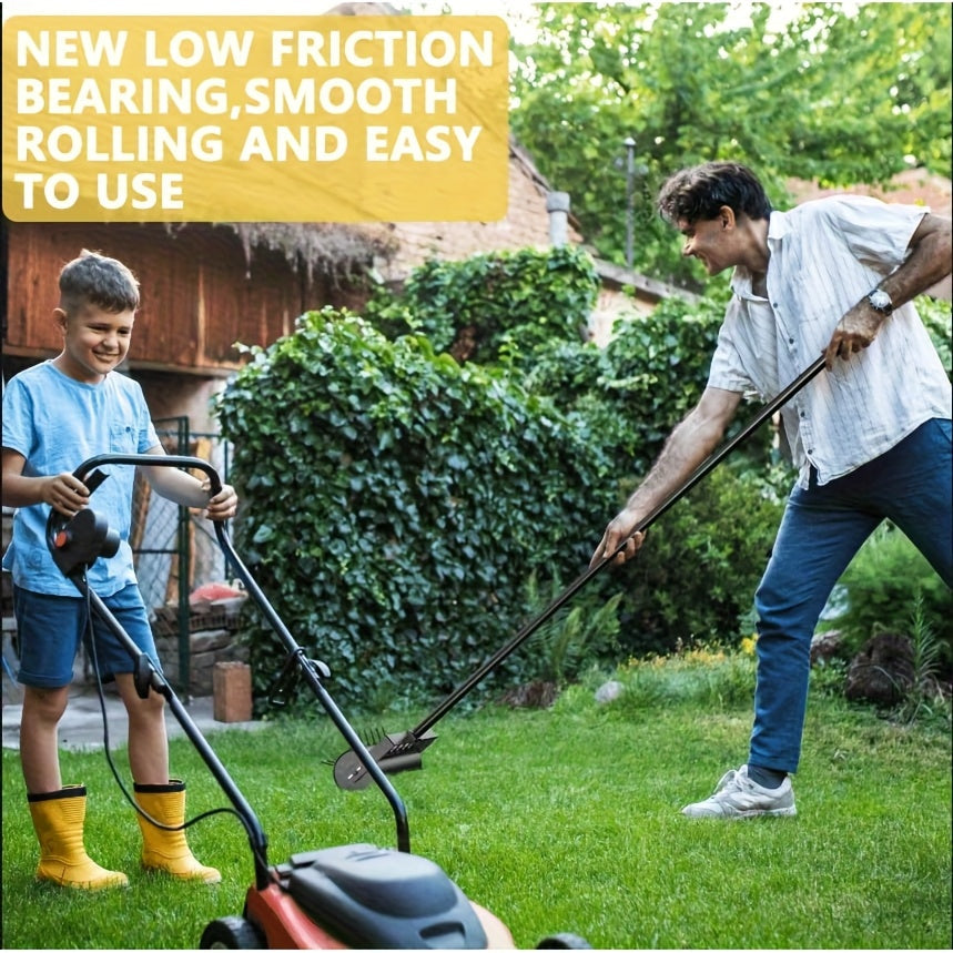 Lawn Punch Aerator 17" Heavy-Duty Metal Roller with Bearing Design, 60" Long Handle for Effortless Weeding & Aeration — image