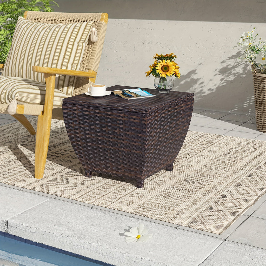 PE Wicker-Look Outdoor Storage Side Table with Flip-Top Lid and Brown, Gray or Black Options — image 4