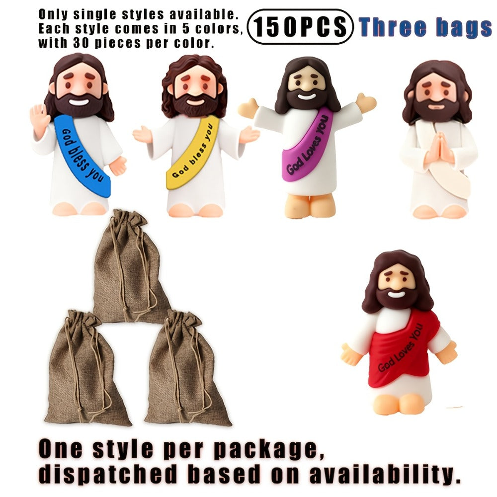Bulk Mini Jesus Statue Set 50/100/150pcs – Religious Figurine Decorations 5 Assorted Colors, Vase Filler Home Decor Party Fav
