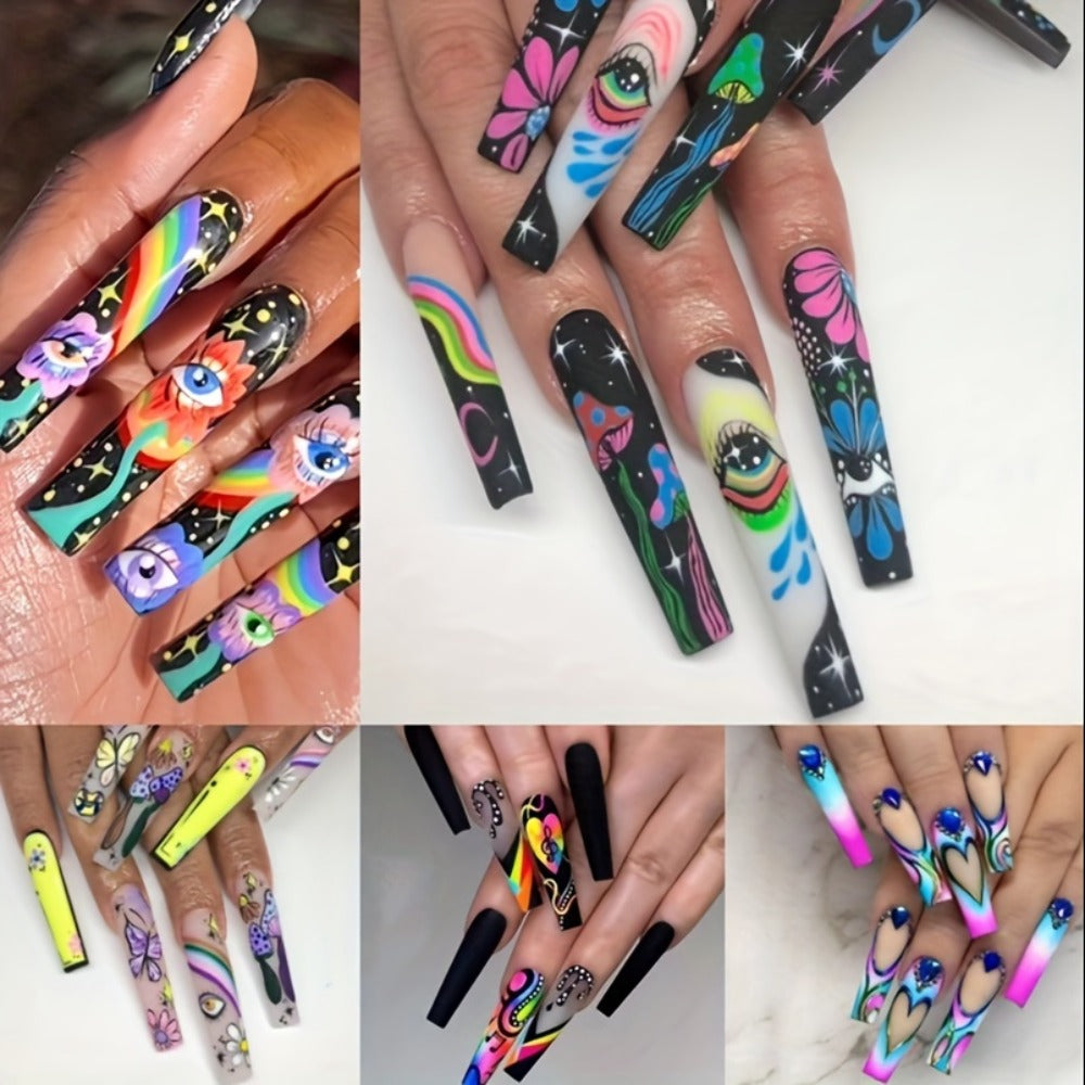 120-Piece Extra-Long Press On Nails Set in Five Boxes with Cosmic and Floral Designs — image 7
