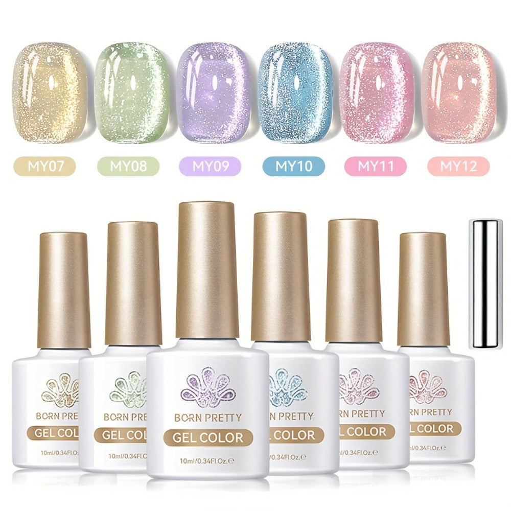 Gel Nail Polish BORN PRETTY 6-Piece Flowing Cat-Eye Set with Six 10ml Magnetic Bottles for Nail Art — image 1