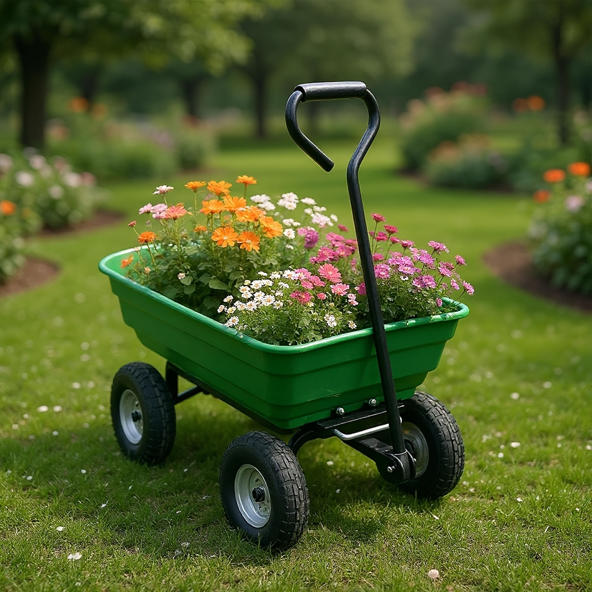 Utility Wagon Poly Bed Steel Frame Dump Cart with Built-in Stand, Towable Wheelbarrow for Garden — image 6