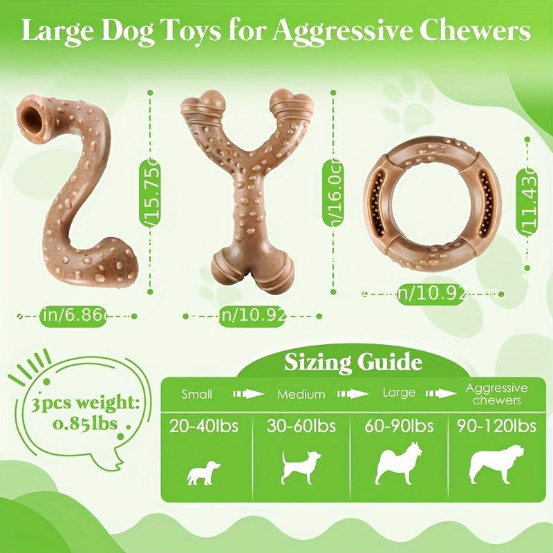 Three-Piece Dog Chew Toy Set with Z, Y and Ring Shapes, Approx. 0.85-Pound Pack for Supervised Play — image 1