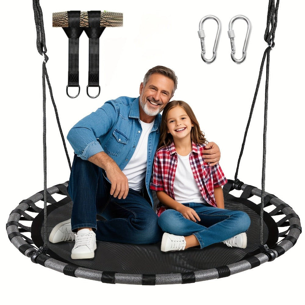 43 Inch Saucer Swing for Kids Outdoor, 360° Spinning Nest Swing with Swivel, Adjustable Ropes & Hanging Straps for Tree or Sw