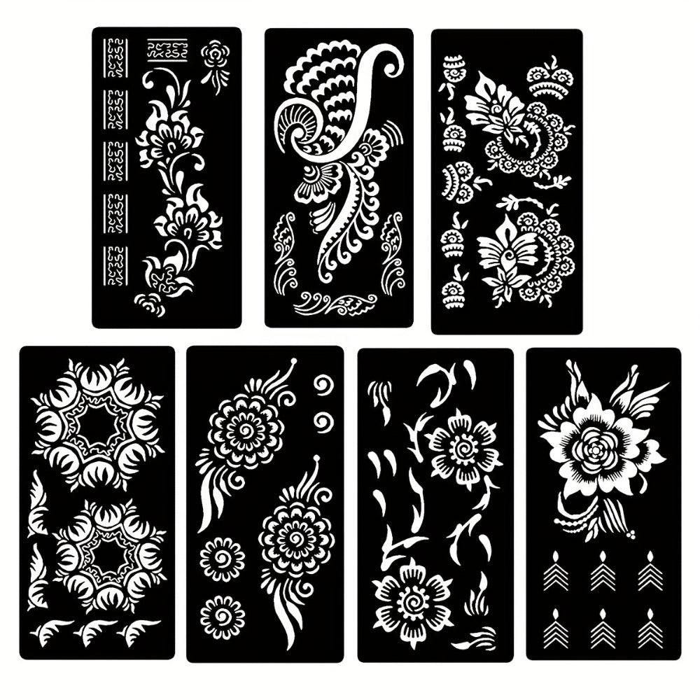 Seven-Piece Floral Tattoo Stencil Set with Paisley and Henna-Style Designs in SM031 or SM032 — image 4