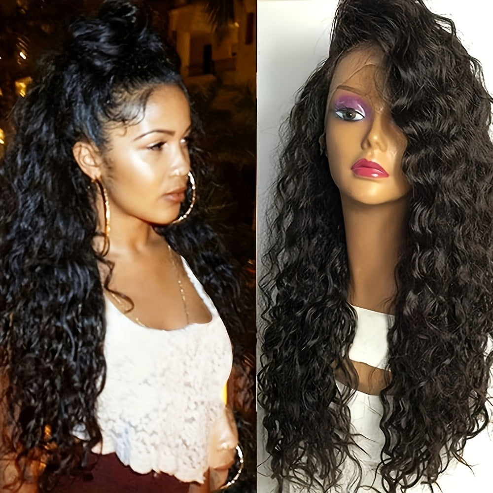 Loose Curly Lace Front Wig for Black Women – 26 Inch 13x4 Glueless Synthetic Hair, Natural Black, Heat Resistant, Hair Replac
