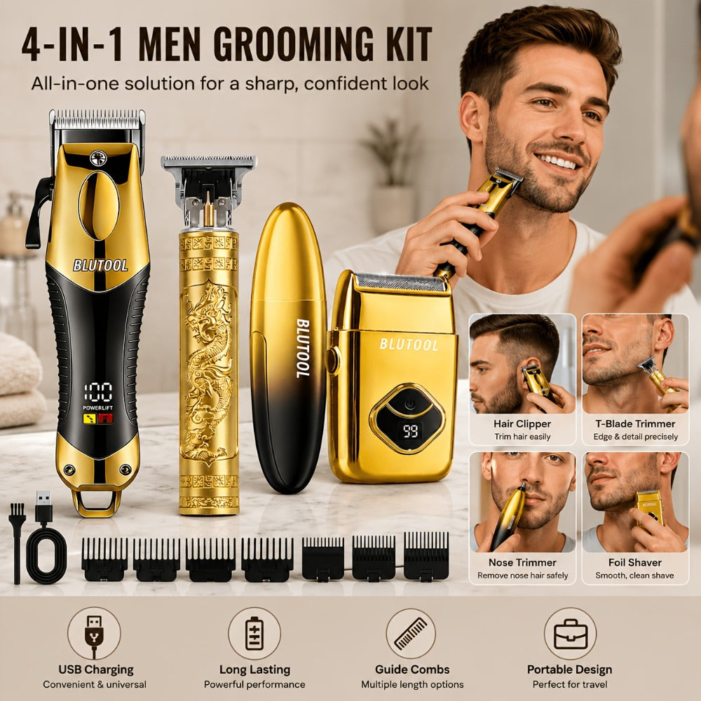 Men's Grooming Kit Hair Clipper & Electric Shaver USB Rechargeable Cordless LED Display – Precision Beard Trimmer Face Shaver