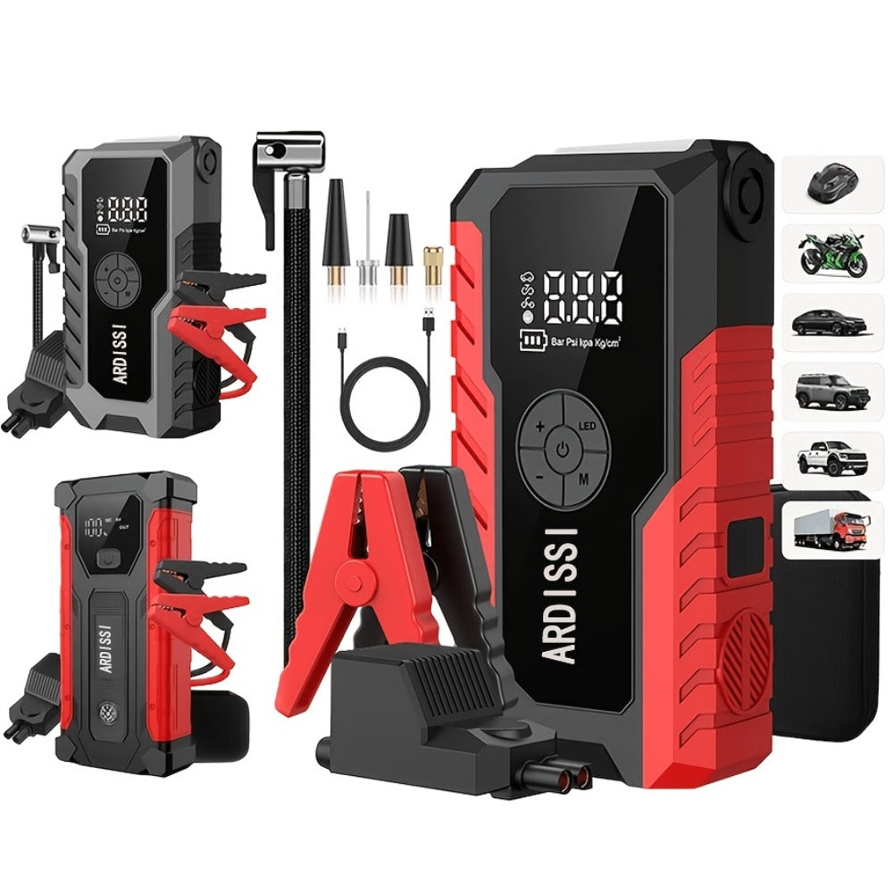 5-in-1 Jump Starter 5000A Peak – 10000mAh Power Bank, 150PSI Air Inflator, Type-C & LED Emergency Light for 12V Gas & Diesel 