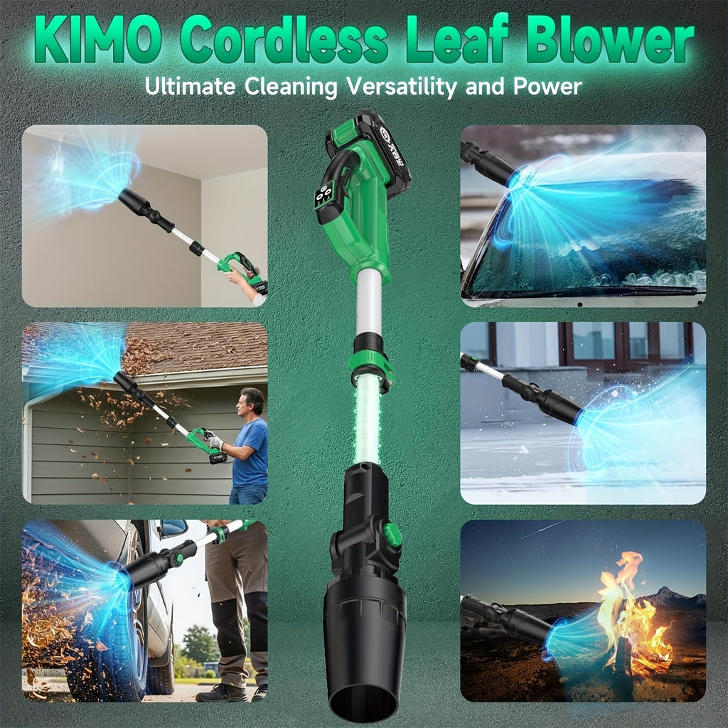 KIMO 20V Cordless Leaf Blower with Telescoping Tube, Three-Speed Label, Charger and One- or Two-Battery 4000mAh Sets — image 