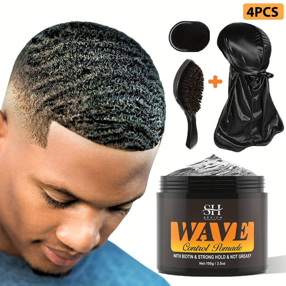 Wave Pomade Set for Men 360 Waves, Glycerin Formula Silky Shine, 4-Piece or 5-Piece Bundle with Silky Durag & Wave Brush — im