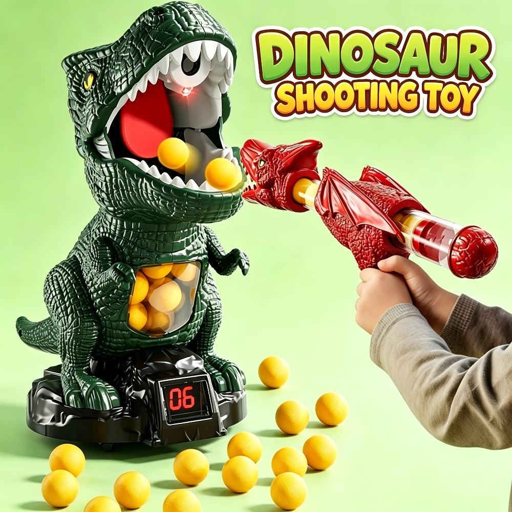 Dinosaur Shooting Game Toy with Sound Light & Spray, Movable Dino Target Launcher Set with Foam Bullets & Goggles for Boys Ki