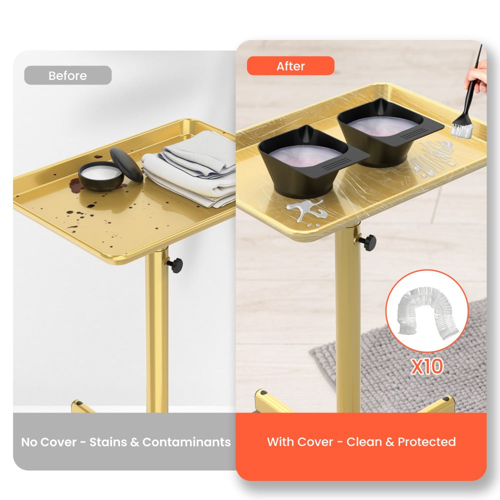 Adjustable Salon Tray Cart with 10 Disposable Covers and Gold or Pink Finish on Rolling Casters — image 2