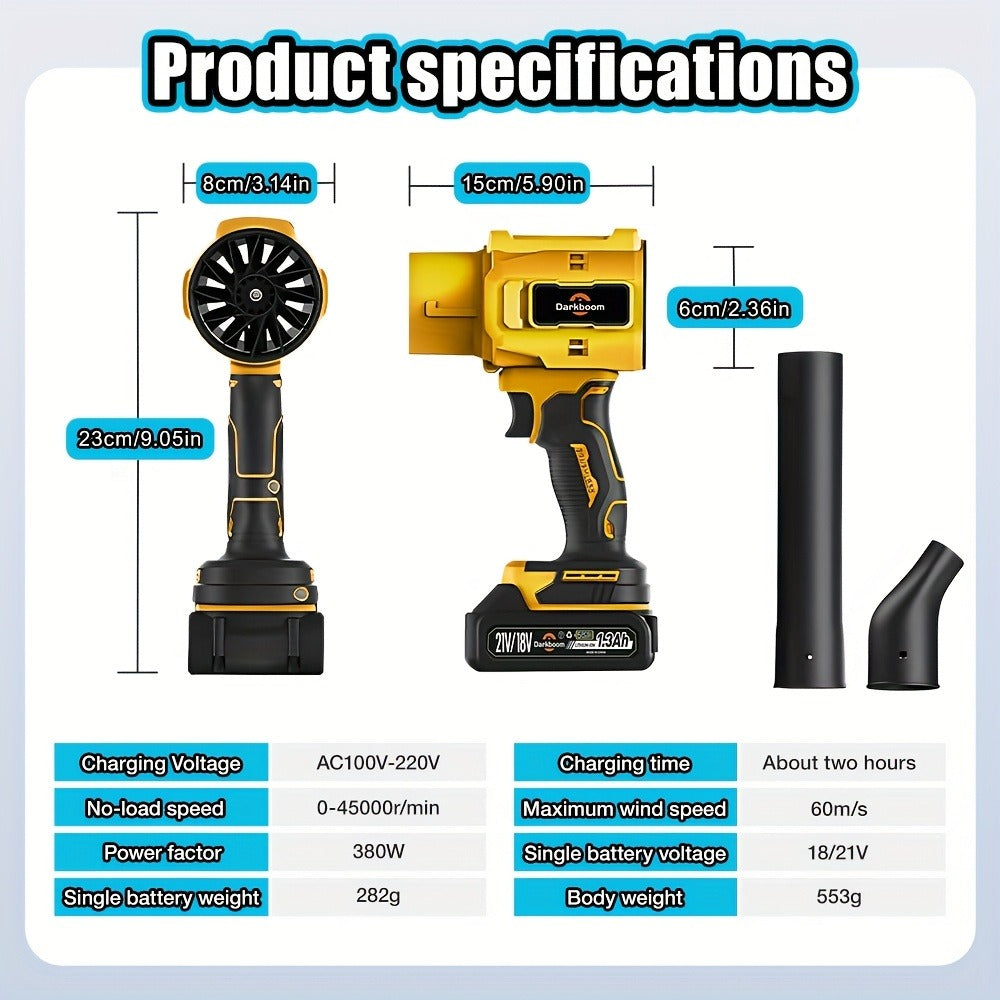 Cordless Handheld Leaf Blower and Air Duster Kit in Yellow or Blue with Two Batteries, Charger and Two Nozzles — image 2