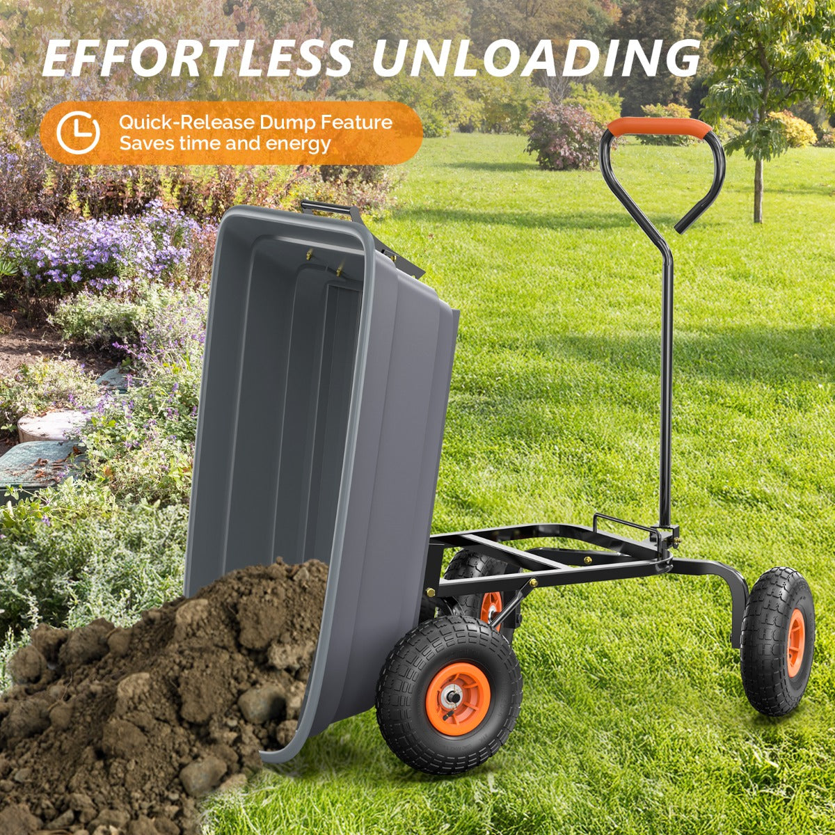 Garden Cart Dump Wagon, 4-Wheel Poly Cargo Cart with 2-in-1 Handle for Garden, Farm, Lawn and Yard Hauling — image 3