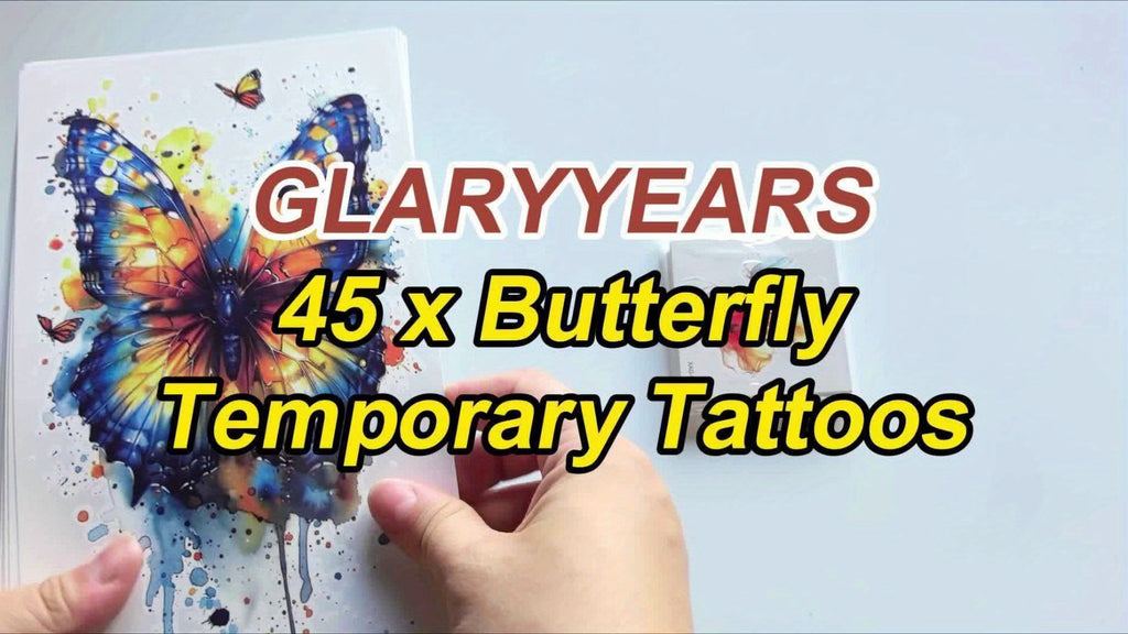 Temporary Tattoos GLARYYEARS 45-Sheet Watercolor Floral Set with 12 Large and 33 Small Designs for Arm, Wrist and Shoulder — 