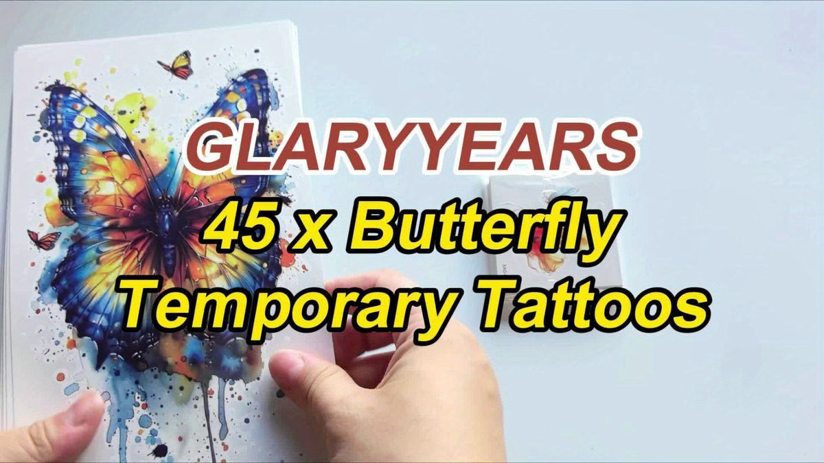 Temporary Tattoos GLARYYEARS 45-Sheet Watercolor Floral Set with 12 Large and 33 Small Designs for Arm, Wrist and Shoulder — 