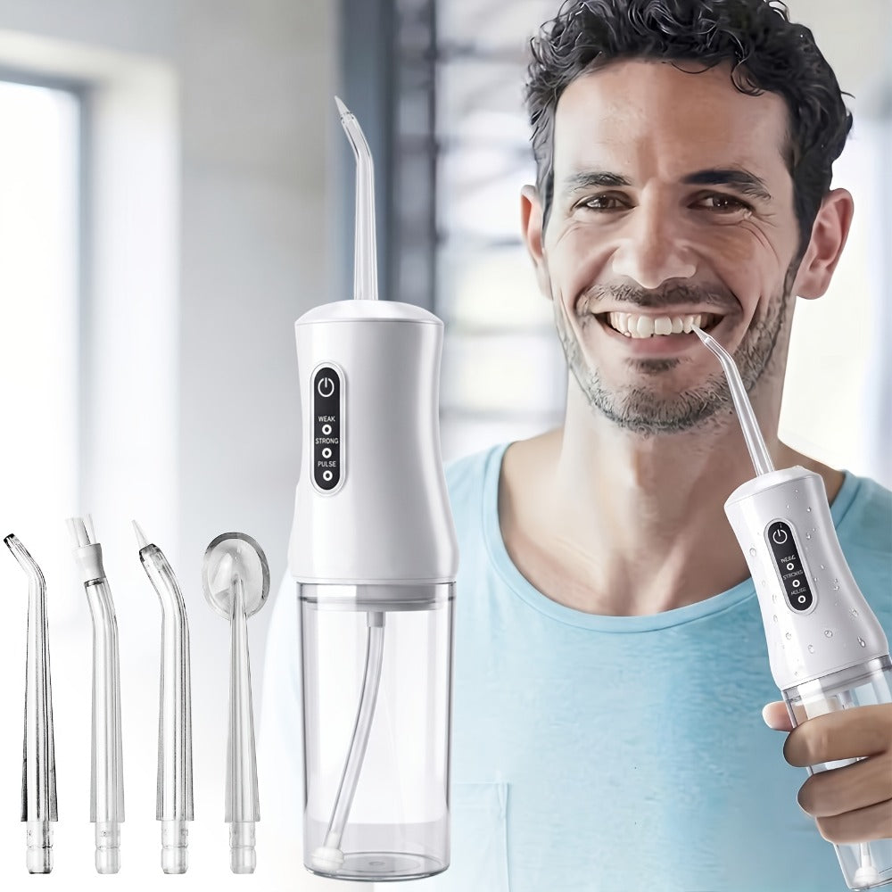 Adjustable Pressure Water Flosser with Interchangeable Nozzles – USB Rechargeable Smart Electric Oral Irrigator for Deep Teet