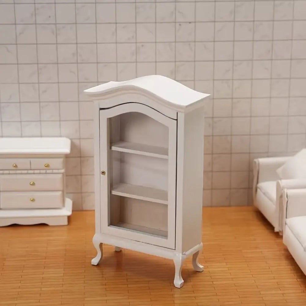 White Miniature Dollhouse Display Cabinet with Mirrored Back, Three Clear Shelves and 16 cm Height — image 7