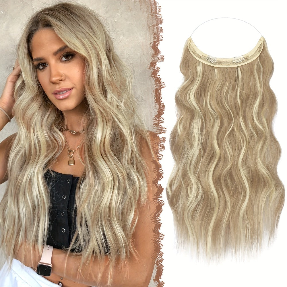 Hair Extensions Wavy 18-Inch Synthetic Halo Weft with Clear Wire, Two Clips and Ten Color Options — image 4