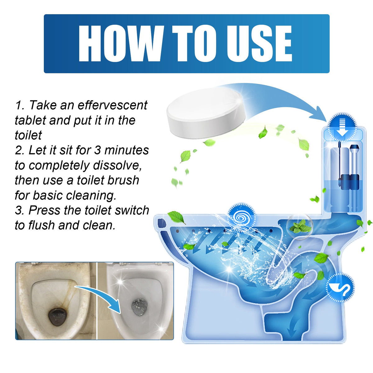 Automatic Toilet Bowl Cleaner, Toilet Cleaning Odor Urine Stains Dirt Cleaning Toilet Spirit Cleaner