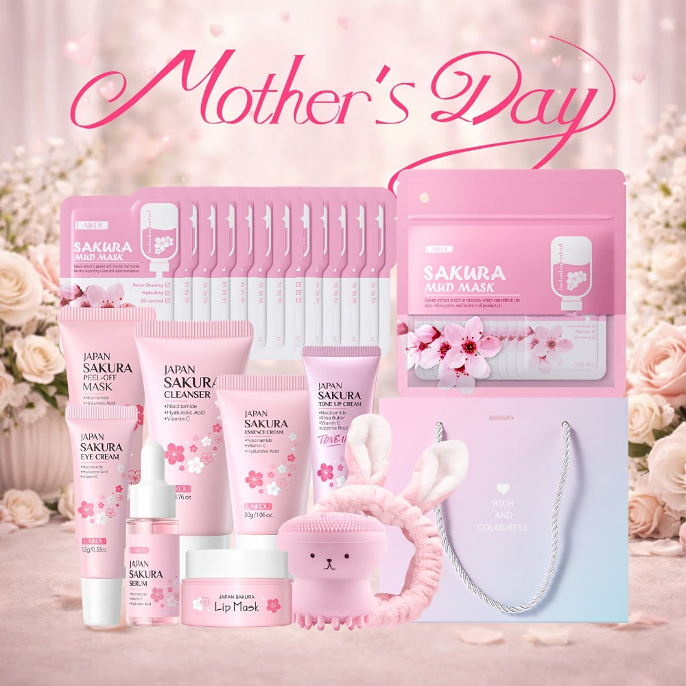 Skincare Set with LAIKOU Label, 10 Sakura Products for Cleanser Serum Cream Mask Lip and Eye Steps — image 1