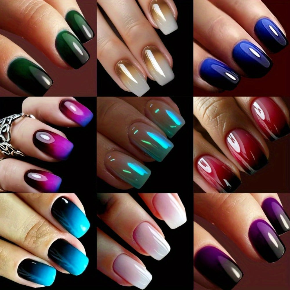 Press On Nails 216-Piece Short Square Nine-Pack Colorful Gradient Ombre Set with Tabs and Nail File — image 4