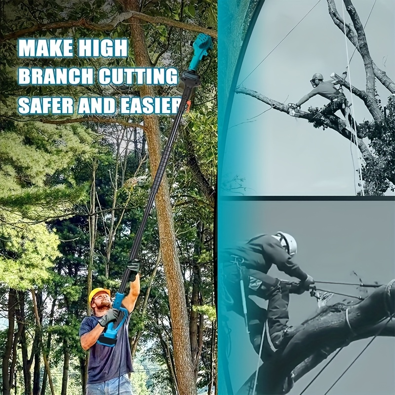 Pole Saw Set with Electric Chainsaw, 6-Inch Cordless Pruner, Long-Handle Scissor Kit, Safety Lock for Tree Pruning & Landscap