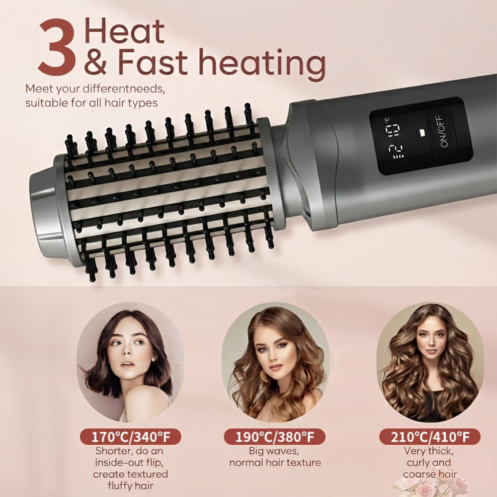 Cordless Hair Curler Brush 2-in-1 Straightener – Rechargeable Wireless Auto Curling Iron, for Home, Travel and Salon Hair Sty